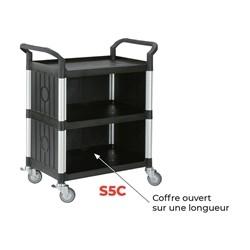 Servante 250 kg polypropylène 3 plateaux 680 x 450 mm + coffre